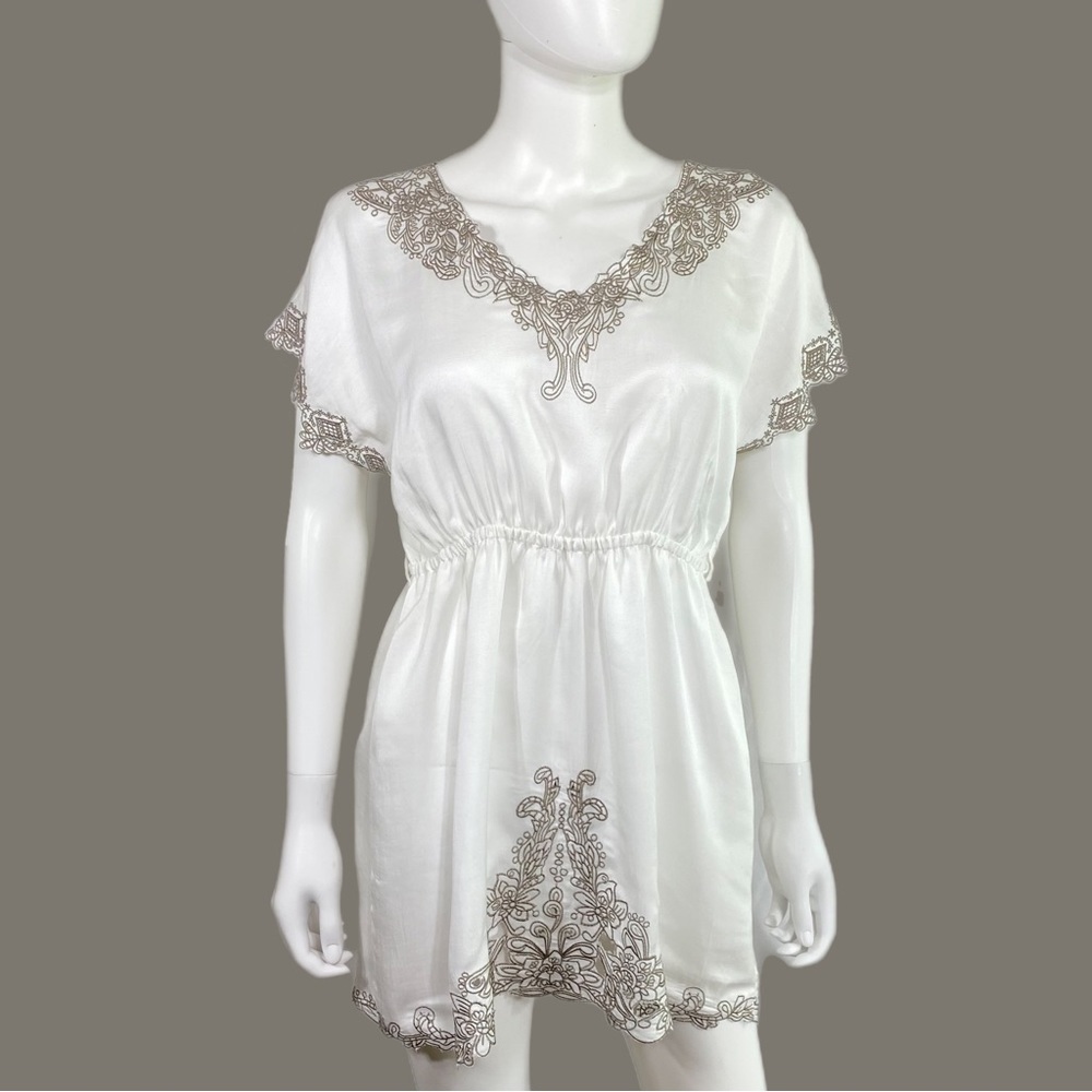 Women’s Embroidered V-Neck Gathered Waist Boho Blouse